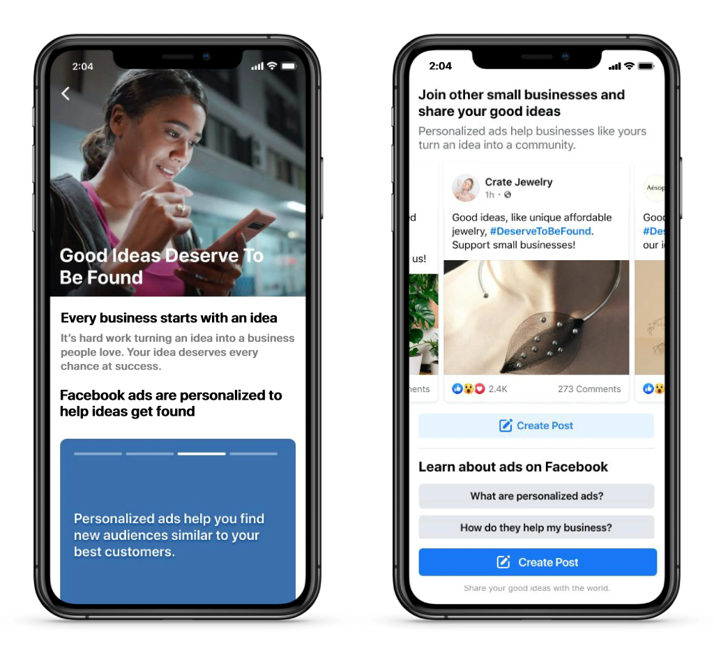 Graphic illustrating the importance of personalized ads, featuring dynamic content tailored to individual preferences and showcasing Meta's innovative advertising tools