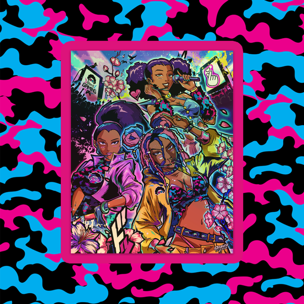 Blerd Is at Dream Con 2026: Booth 1105 9 Blerd Pop holographic sticker featuring Bianca, Brittany, and Brianna in K-Pop fashion