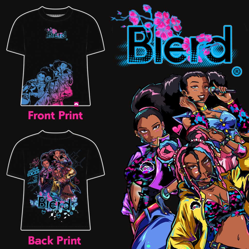 Blerd Is at Dream Con 2026: Booth 1105 3 Blerd Pop streetwear tee featuring Bianca, Brittany, and Brianna in K-Pop fashion, oversized acid-wash design